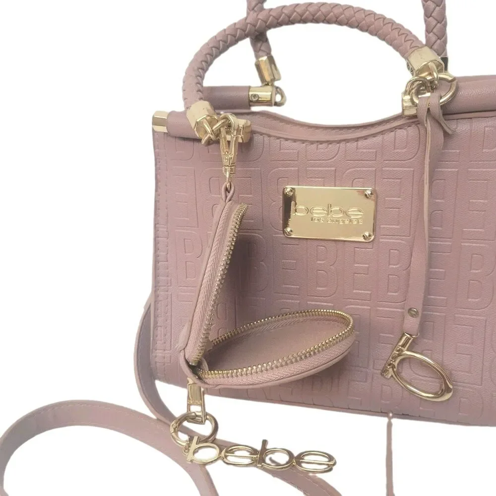 Bebe Los Angeles Blush Pink Embossed Logo Satchel Crossbody Bag Coin Purse